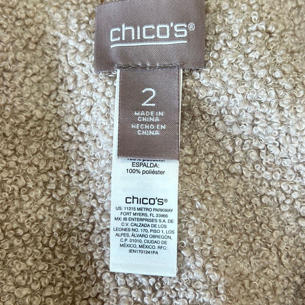 Chico's Women's Faux Suede Sherpa Shawl Collar Open Front Vest Tan Cream Large - Picture 5 of 5